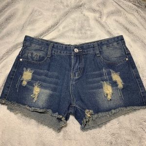 Distressed jean shorts